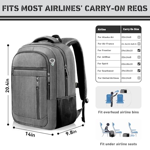 18.4" Large Laptop Backpack,Business Travel Big Approved Slim Work Bag - color: Grey, size: 3X-Large