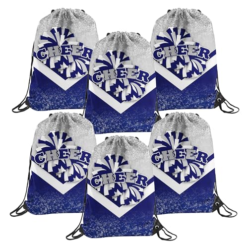 6 Pcs Cheer Drawstring Backpack Cheerleading Drawstring Gym Bags Cheerleader Gifts for Cheerleaders (Silver&Blue)