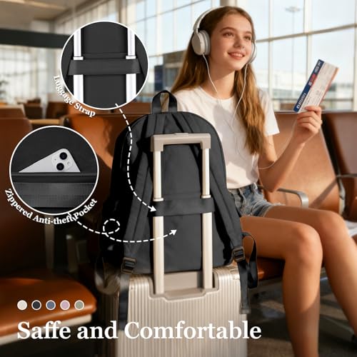 Simple Black School Backpack For Women Men Aesthetic Medium Backpack Lightweight Casual Daypack College Backpacks Cute Bookbag for Teens Girls Boys Basic Bagpack - color: Black