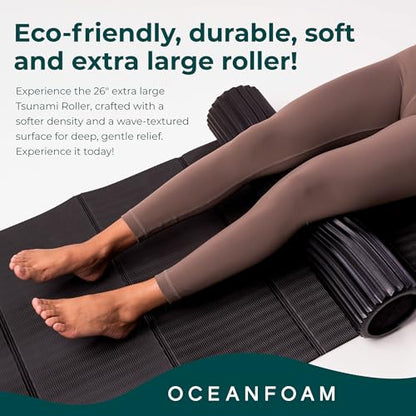 Oceanfoam Tsunami Roller (Black Marbled) - Extra-Large, 26" x 5.9" - Soft, Textured Foam Roller for Physical Therapy, Back Pain, Exercise & Stretching - Wave Textured - Yoga, Athletics, & Wellness - color: Black Marbled