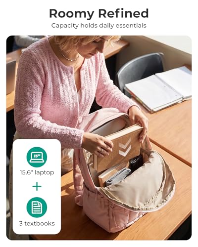 BAGSMART Womens Backpack Travel Laptop Backpack for Women, Quilted College Laptop Bookbag, Work Back Pack for Women, Cute Computer Water-Resistant Casual Daypack, Puffer Coffee Brown - color: 20-coffee Brown