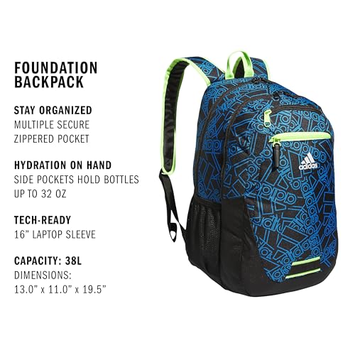 adidas Excelerator School Backpack, 33L - color: Outline Bos Toss Pulse Blue/Black/Lucid Lemon Yellow, size: OSFA