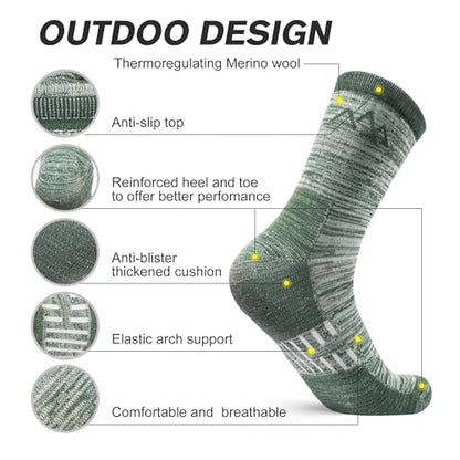 innotree Men's Merino Wool Hiking Socks 3 Pairs, Moisture Wicking Cushioned Breathable Crew Socks for Hiking Walking Trekking - color: Grey, Blue, Green, size: Large
