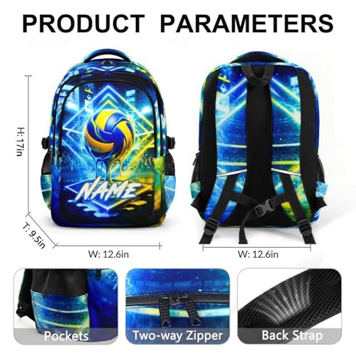 Boys Backpack for Kids Teens Personalized Schoolbag for Volleyball Lovers, Large Capacity Bookbag for School Travel Hiking - color: Blue