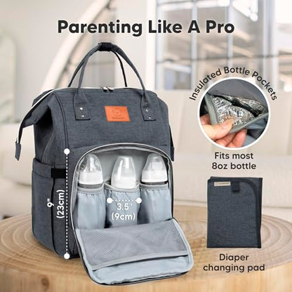 KeaBabies Baby Diaper Bag Backpack - Large Baby Bag for Boys, Girls, Waterproof Multi Function Travel Diaper Backpack with Changing Pad, Durable Travel Essentials for Moms and Dads (Mystic Gray) - color: Mystic Gray