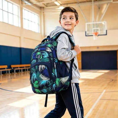 MYGOO Boys School Backpack Grove Foliage Black Bookbag for Elementary Middle School Ages 5-12, 17 inch Large Capacity 24L Kids Student Travel Bags - color: Grove Foliage Black
