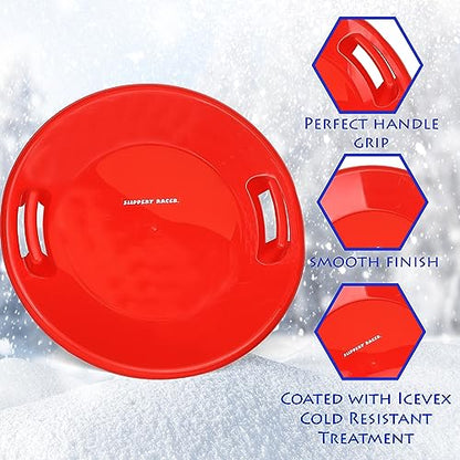 Slippery Racer Heavy-Duty Cold Resistant Downhill Pro Adults and Kids Plastic Outdoor Winter Saucer Disc Snow Sled with Handles - size: 1 PACK, style: RED