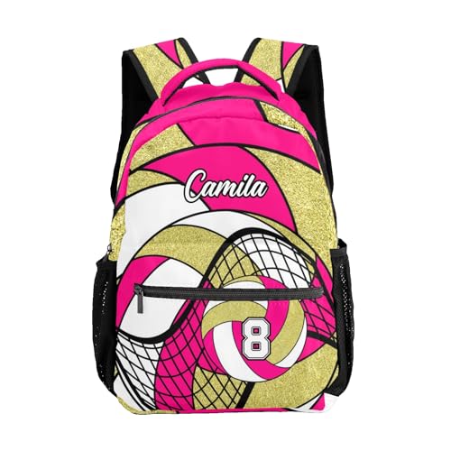 Volleyball Rose Red Gold Waterproof Backpack Casual School Bags Bookbag Custom Daypack for Birthday Holiday Gift - color: Volleyball Rose Red Gold