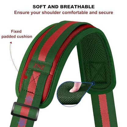 ZINZ 74" Shoulder Strap with Fixed Pad and Dual Balanced Buckles，Green-Red-Green Stripe - color: Green-red-green Stripe