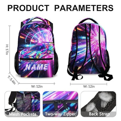 Boys Backpack Personalized Racing Car Backpacks for Kids Toddler, Cool Car Custom Bookbag for Preschool Primary Kindergarten - color: Blue