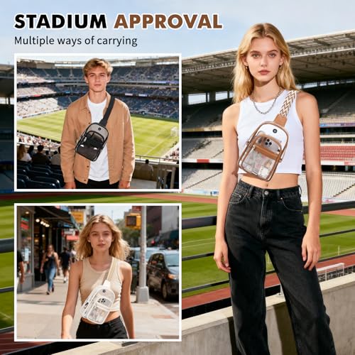 MOONBABY Clear Bag for Stadium Events, Clear Backpack Purse for Women Waterproof TPU Crossbody Fanny Pack | for Stadium Events - color: Leather Brown