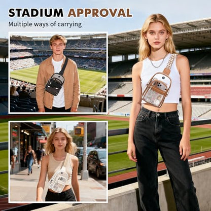 MOONBABY Clear Bag for Stadium Events, Clear Backpack Purse for Women Waterproof TPU Crossbody Fanny Pack | for Stadium Events - color: Leather Brown