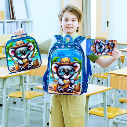 3Pcs Backpack for Boys, 16" Koala Kids Bookbag Set for Elementary Preschool Kindergarten, School Backpacks with Lunch Box(Blue) - color: Koala Blue