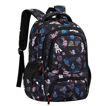 MYGOO Boys School Backpack Doubleday Astro Black Bookbag for Elementary Middle School Ages 5-12, 17 inch Large Capacity 24L Kids Student Travel Bags - color: Doubleday Astro Black