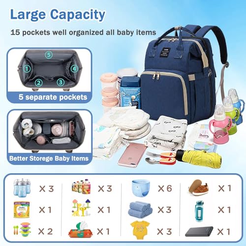 ANWTOTU Baby Diaper Bags with Changing Station,900D Oxford Waterproof Diaper Bag Backpack for Moms Dads with USB Charging Port,Large Capacity Baby Essentials(Ungrade Blue) - color: Ungrade-blue