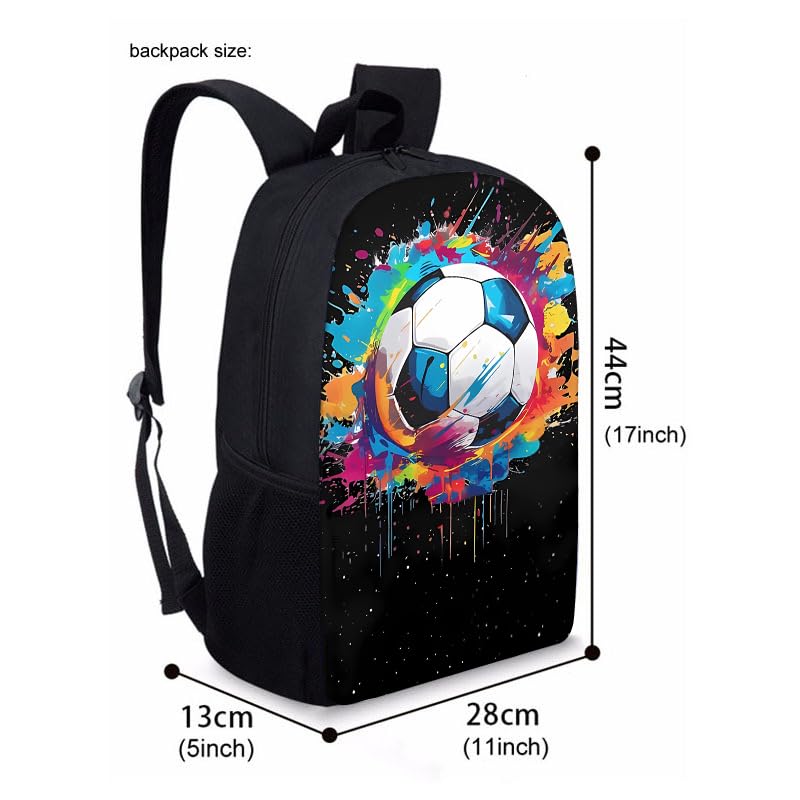 3PCS Soccer Backpack Set, 16" Lightweight Football Daypack, Soccer Ball Print Casual Laptop Backpack for Travel Camping Work (style-7) - color: Style-7
