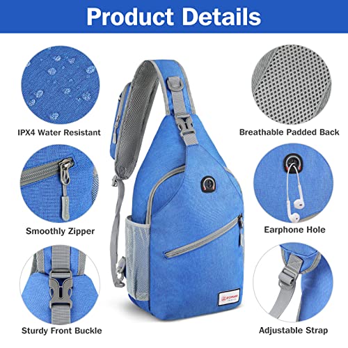 ZOMAKE Sling Bag,Small Crossbody Sling Backpack,Water Resistant Shoulder Daypack for Travel,Anti Thief Chest Bag for Hiking(Blue) - color: Blue