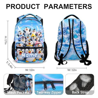 Kids Backpack for Toddlers Boys Girls Custom Penguin Schoolbag for School Travel Picnic, Lightweight Cute Animal Bookbag Kindergarten Preschool Elementary - color: White