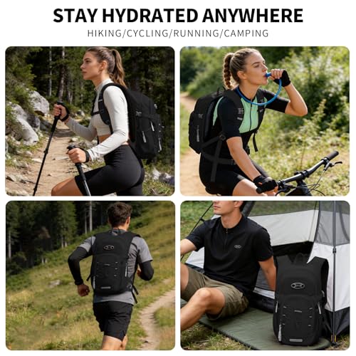 KABAQOO Hydration Backpack, 18L Multipurpose Hiking Backpack with 3L Water Bladder, Water Backpack Insulated Hydration Pack Ideal for Hiking and Cycling - color: Black