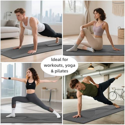 ILILI Yoga Mat, TPE Exercise Mat, Tear-Resistant, Fitness Yoga Mat with Carrying Strap, 72''x25''×0.3''(8mm), Ideal for Yoga, Pilates, Home Workouts, Stretching & All Fitness Routines - color: grey