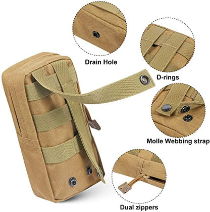 3 Pack Molle Pouch Combo Water Bottle Pouch Holder Tactical Molle Pouches Compact Utility Waist Bag Pack - color: Combo A:Khaki