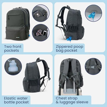 Dog Travel Bag for Supplies - Complete Dog Diaper Bag Backpack with 2 BPA-Free Travel Bowls, Treat Pouch, Food Container, Placemat & Laptop Sleeve – for Traveling, Road Trips, Hiking: Dk Grey - color: Dark Grey