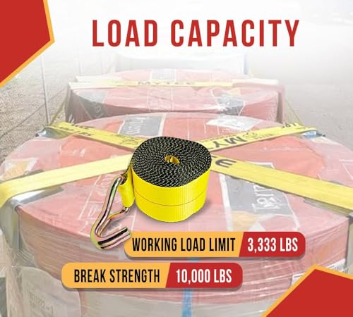 Mytee Products 2" x 15' Winch Straps w/Wire Hook - 3333lbs WLL - Yellow Heavy Duty 2 Inch Cargo Control Tie Down Straps for Flatbed Truck Utility Trailer - color: 1 - Pack, size: 2" x 15'
