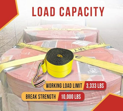 Mytee Products 2" x 15' Winch Straps w/Wire Hook - 3333lbs WLL - Yellow Heavy Duty 2 Inch Cargo Control Tie Down Straps for Flatbed Truck Utility Trailer - color: 1 - Pack, size: 2" x 15'