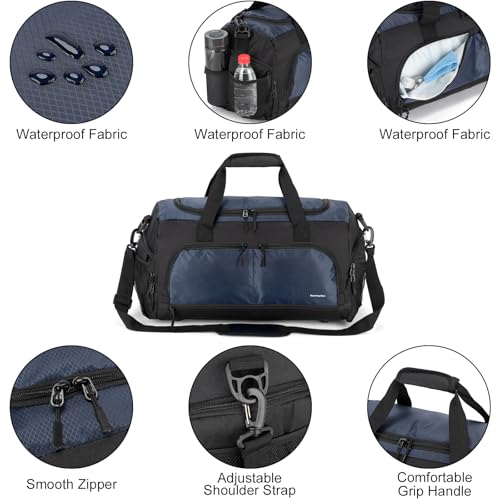 Boarding Blue Gym Bag for Women & Men-20 Inches Lightweight Duffel Bag with Wet Pocket Shoe Compartment Including Water Resistant Pouch (Navy) - color: Navy