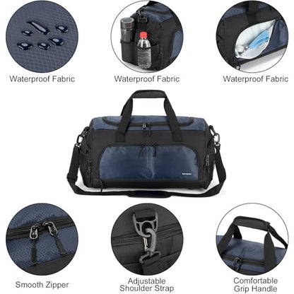 Boarding Blue Gym Bag for Women & Men-20 Inches Lightweight Duffel Bag with Wet Pocket Shoe Compartment Including Water Resistant Pouch (Navy) - color: Navy