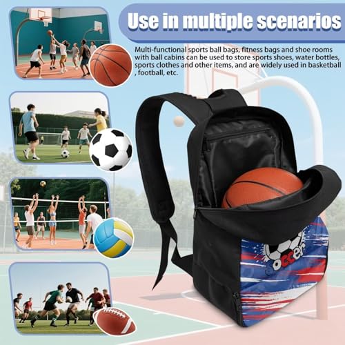 18.5in Basketball Backpack Basketball Bag with Shoe Compartment & Ball Holder, Waterproof Bag for Soccer Volleyball - color: Soccer Text Graffiti Print