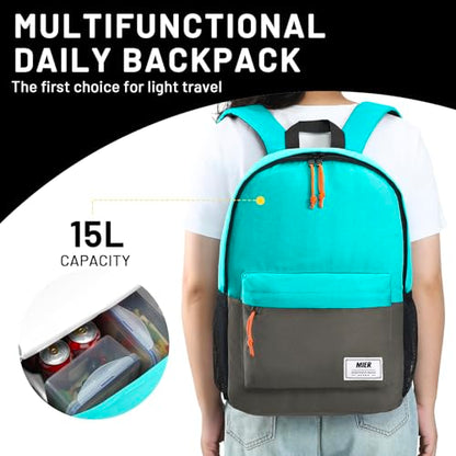 MIER Insulated Backpack Cooler Small Leakproof Lightweight Cute for Women Men to Work, Picnics, Camping, Park Day Trips, 15 L - color: Peacock blue/dark gray