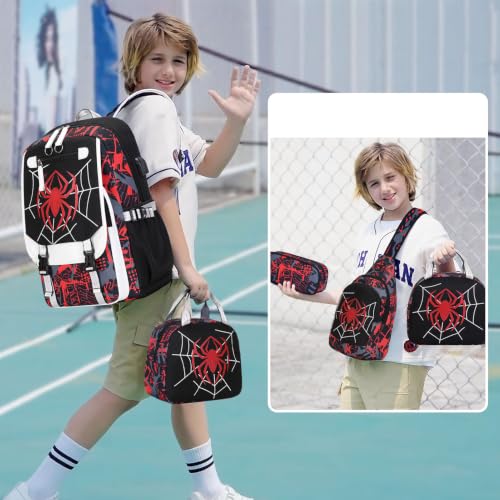 Bevalsa Backpack for Boys, Cool Luminous Boys Backpack with Sling Bag, Lunch Box & Pen Case, School Bags for Kids Children Teens Elementary Middle Schools, Bookbag Glow In The Dark (Spider) - color: Spider