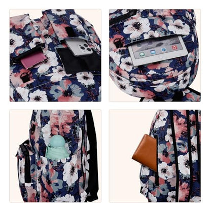 Women's Water-resistant Daypack Backpack, 15.6 Inch Laptop Compartment & Anti-Theft Pocket, Adjustable Padded Straps for Commuting, Travel, Work, College, Anemone - color: Anemone