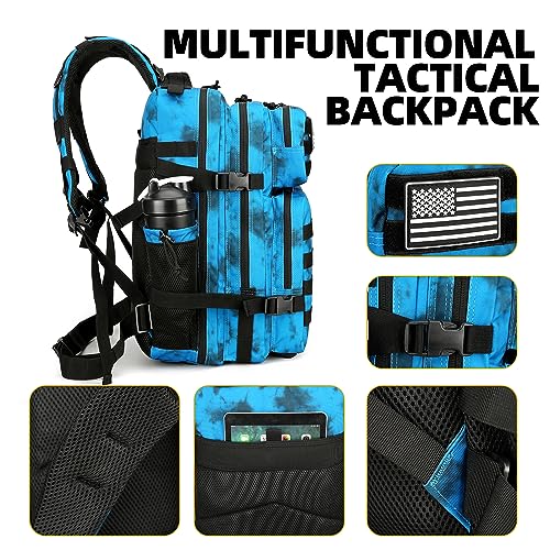 Lovelinks21 25L Tactical Backpack Military Tactical Backpack for Men and Women Small Assault Pack Outdoor Travel Hiking Camping Rucksack with Molle Webbing (Blue Water Pattern) - color: Blue Water Pattern