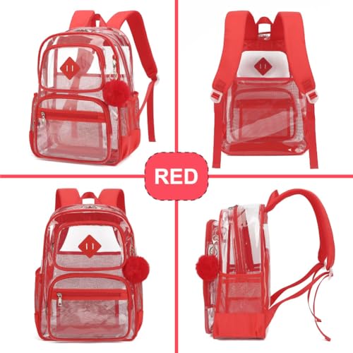 Heavy Duty Clear Backpack for Girls Boys Transparent School Bookbag Kids Durable PVC See Through Backpack-Red - color: Red