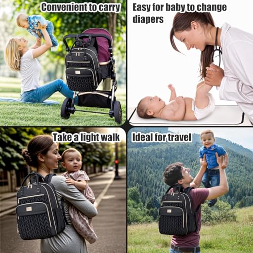 Tealari Diaper Bag Backpack,Stylish Baby Diaper Bag,Waterproof Travel Diaper Backpacks Baby Bags with Changing Pad,Stroller Straps,Insulated Pockets (Black) - color: Black
