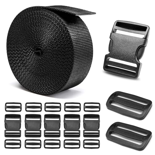 BEYOURD 2" Heavy-Duty Buckle & Straps Set: 6-Pack Side Release Plastic Buckles, 6 Yards of Thick Nylon Webbing, 12 Tri-Glide Slide Clips, No Sewing Required (2 Inch Combo Set) - style: 2" Combo Set