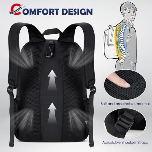 RAINSMORE Baseball Bag for Youth & Adult Lightweight Softball Bat Bag with Shoe Compartment, External Helmet Holder and Fence Hook Waterproof Baseball Backpack Hold T-Ball, Bat and Softball Equipment - color: Black
