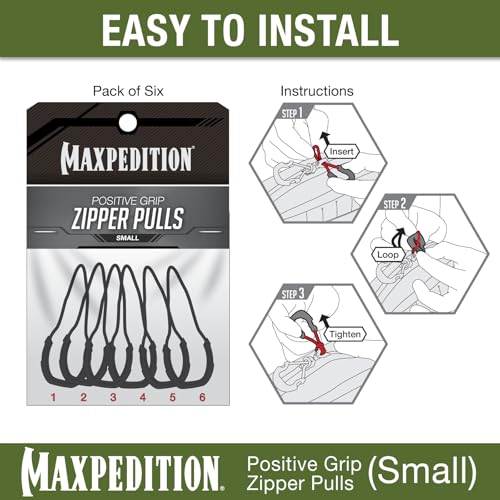 MAXPEDITION Positive Grip Zipper Pulls (Small, Gray) Pack of 6, Zipper Pull Replacement for Tactical Backpack, EDC Pouch, Bug Out Bag & Luggage, Sling Pull Tab, PZSGRY - color: Gray, size: Small