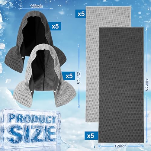 Honoson 20 Pcs12x25 Inch Cooling Hoodie Towel Bulk for Neck and Face 40x12 Inch Quick Dry Sweat Towels Instant Ice Cold Towel for Hot Weather Run Yoga Gym(Light Gray,Dark Gray) - color: Light Gray,dark Gray