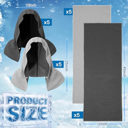 Honoson 20 Pcs12x25 Inch Cooling Hoodie Towel Bulk for Neck and Face 40x12 Inch Quick Dry Sweat Towels Instant Ice Cold Towel for Hot Weather Run Yoga Gym(Light Gray,Dark Gray) - color: Light Gray,dark Gray