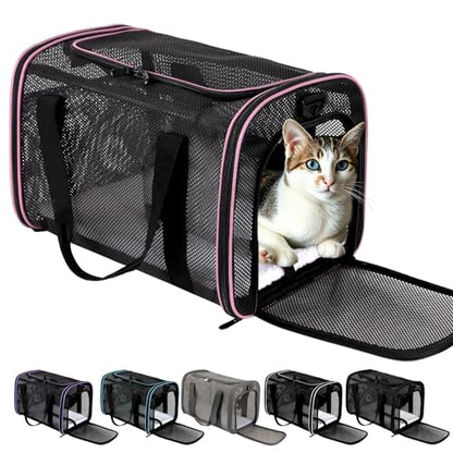 Cat Carrier Soft-Sided Dog Pet Carrier Pets Travel Carriers for Big Cats Small Dogs Mesh Puppy Carry Bag,TSA Airline Up to 16 Lbs (Pink, 17 * 11 * 11) - color: pink, size: 17*11*11