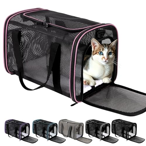 Cat Carrier Soft-Sided Dog Pet Carrier Pets Travel Carriers for Big Cats Small Dogs Mesh Puppy Carry Bag,TSA Airline Up to 16 Lbs (Pink, 17 * 11 * 11) - color: pink, size: 17*11*11