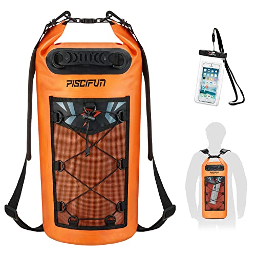 Piscifun Dry Bag, Waterproof Floating Backpack 10L/20L/30L/40L with Waterproof Phone Case for Boating, Kayaking, Fishing - color: Orange, style: 30l