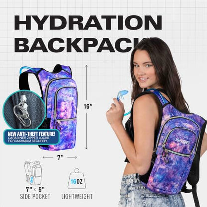 Sojourner Hydration Pack, Hydration Backpack - Water Backpack with 2l Hydration Bladder, Festival Essential - Rave Hydration Pack Hydropack Hydro for Hiking, Running, Biking, Festival Gear - color: Galaxy