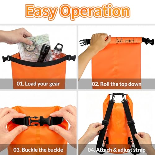 Waterproof Backpack 10L, Roll Top Closure Water Proof Dry Bag Orange, Lightweight Floating Dry Bag for Kayaking Boating, Durable Hiking Backpack with IPX8 Waterproof Phone Pouch-Black, 7" - color: Orange dry bag 10L + Phone pouch 7"
