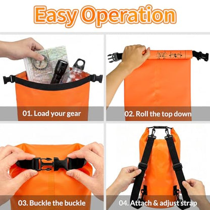 Waterproof Backpack 10L, Roll Top Closure Water Proof Dry Bag Orange, Lightweight Floating Dry Bag for Kayaking Boating, Durable Hiking Backpack with IPX8 Waterproof Phone Pouch-Black, 7" - color: Orange dry bag 10L + Phone pouch 7"