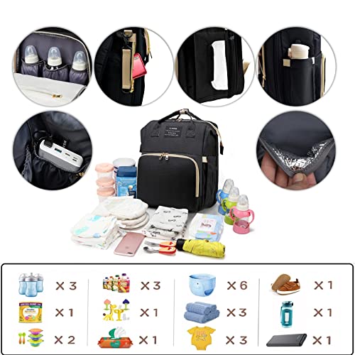 ANWTOTU Baby Diaper Bags with Changing Station,Waterproof Diaper Bag Backpack for Moms Dads with USB Charging Port,Large Capacity Multifunctional Baby Essentials(Black) - color: Black