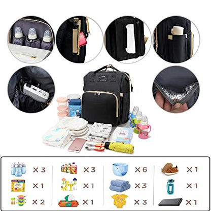 ANWTOTU Baby Diaper Bags with Changing Station,Waterproof Diaper Bag Backpack for Moms Dads with USB Charging Port,Large Capacity Multifunctional Baby Essentials(Black) - color: Black